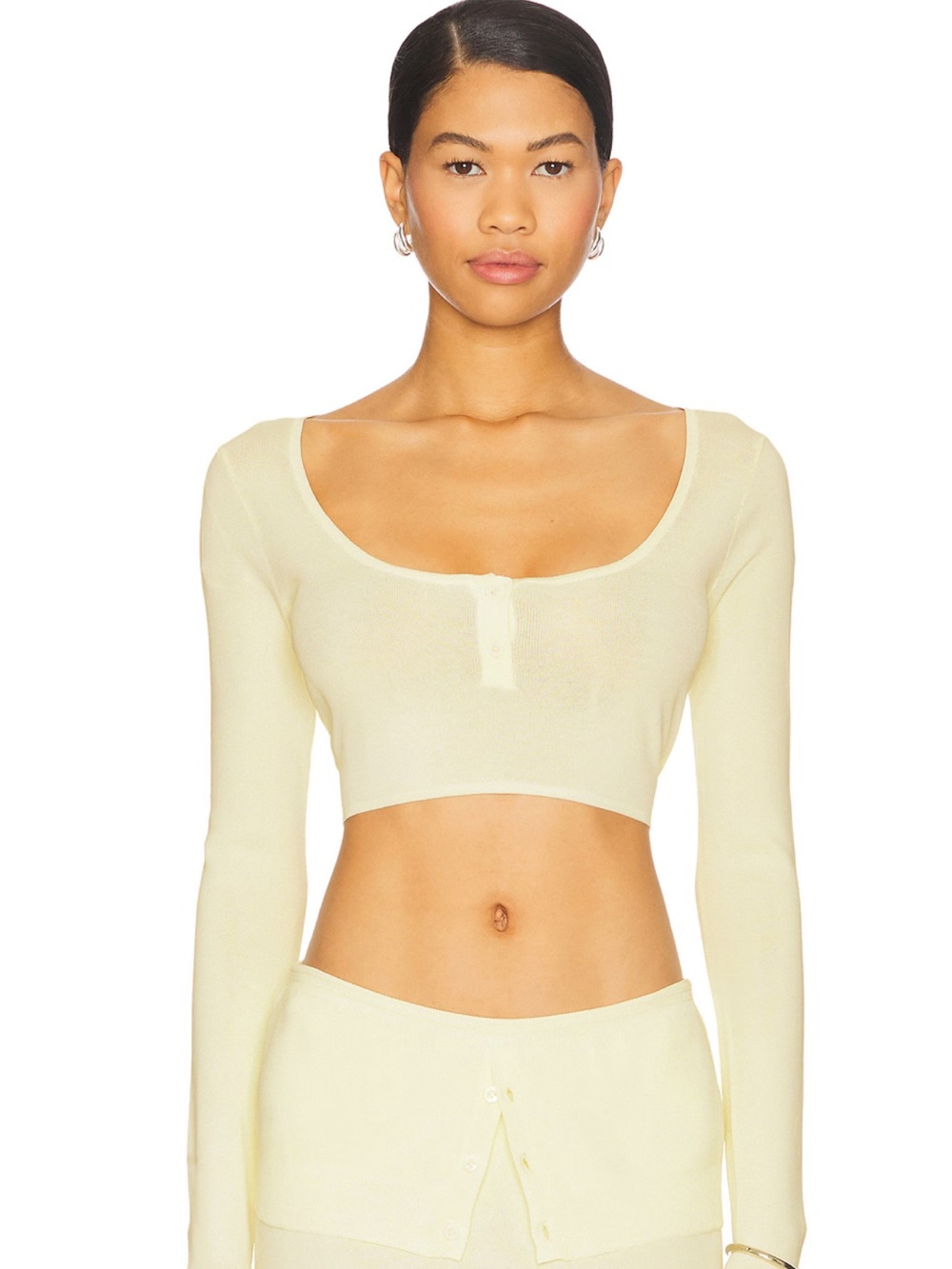 Lioness Pale Yellow Cropped Scoop Neck Long Sleeve Top